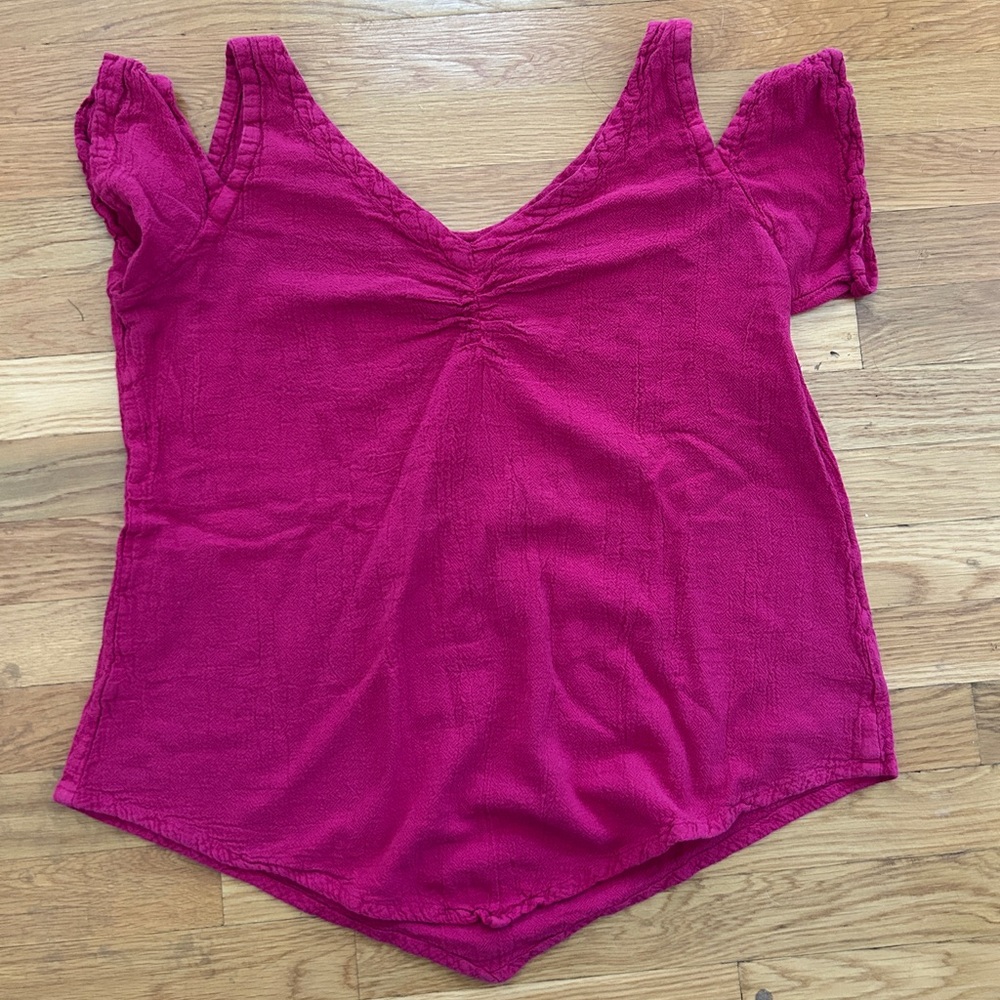 Mimi de Guadalajara Boho Crinkle Cotton Blouse Magenta Size 3